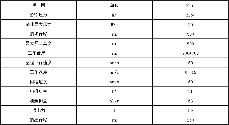 315噸粉末成型液壓機參數