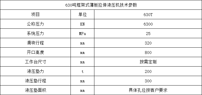 630噸框架式薄闆拉伸(shēn)液壓機